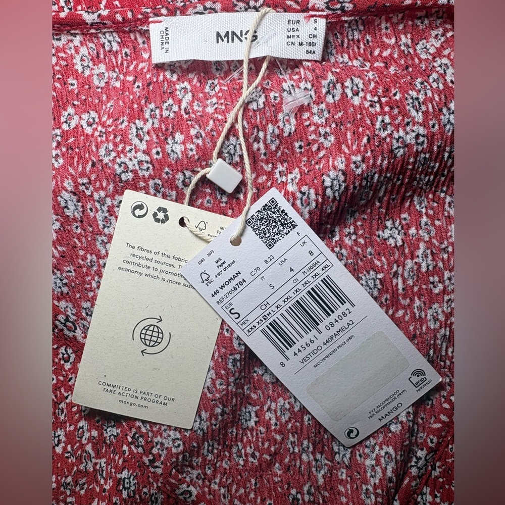 Mango Red Ditsy Floral Wrap-Style Mini Dress - Picture 2 of 6